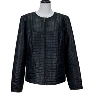 Valerie Stevens Quilted Black Zip Front Jacket Grid Stitch Lightweight XL